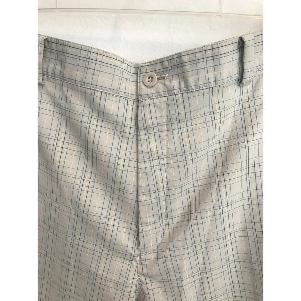 Nike Golf Mens Dri Fit Shorts Logo Chino Sz 36 Beige Plaid Pockets Golf Athletic